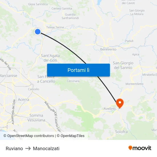 Ruviano to Manocalzati map
