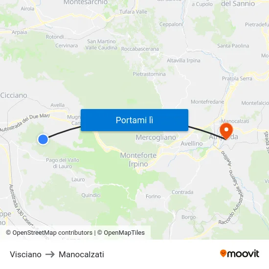 Visciano to Manocalzati map