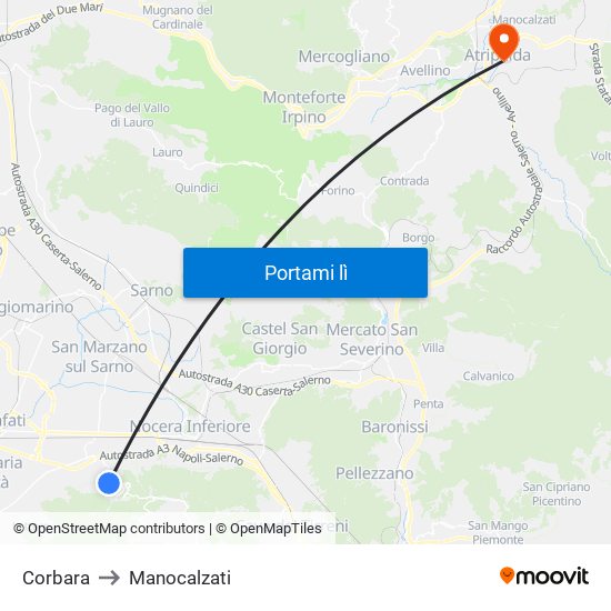 Corbara to Manocalzati map