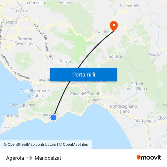 Agerola to Manocalzati map