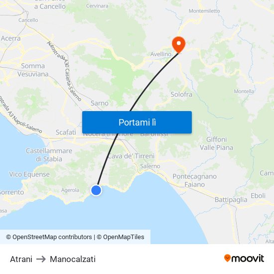 Atrani to Manocalzati map