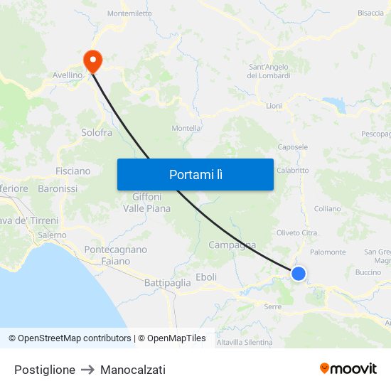 Postiglione to Manocalzati map