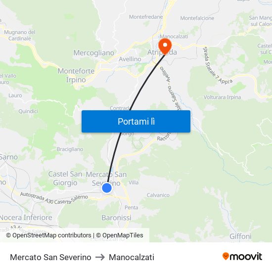 Mercato San Severino to Manocalzati map