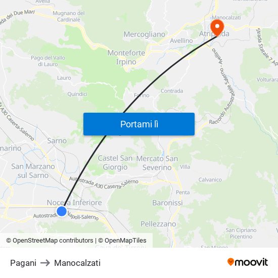 Pagani to Manocalzati map