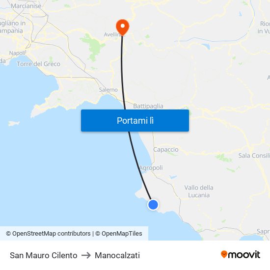 San Mauro Cilento to Manocalzati map