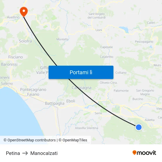 Petina to Manocalzati map