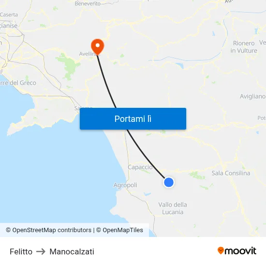Felitto to Manocalzati map