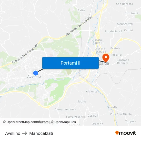 Avellino to Manocalzati map