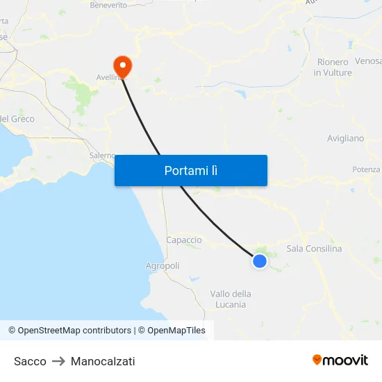 Sacco to Manocalzati map