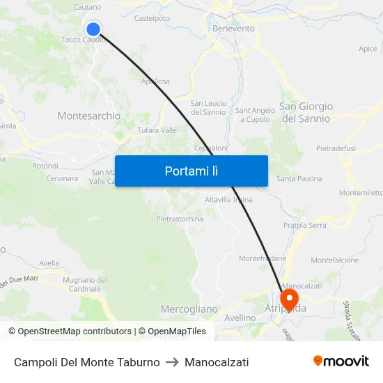 Campoli Del Monte Taburno to Manocalzati map