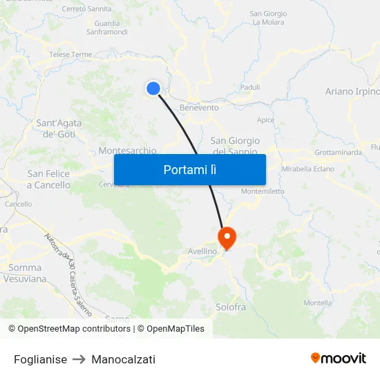 Foglianise to Manocalzati map