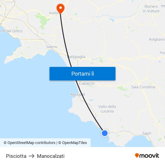 Pisciotta to Manocalzati map