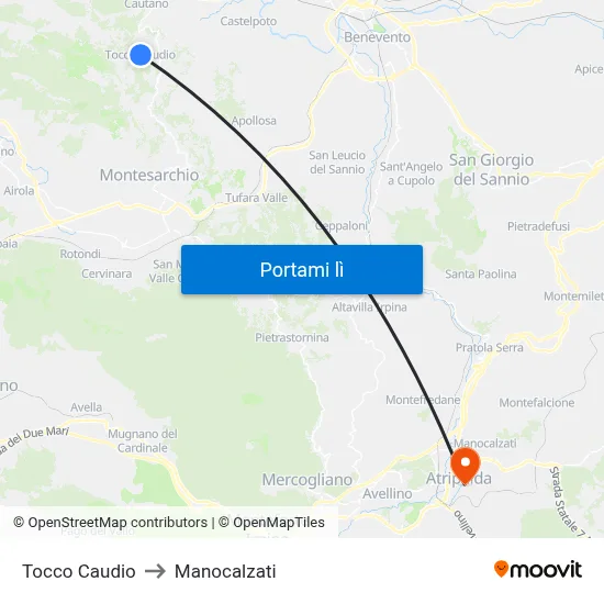 Tocco Caudio to Manocalzati map