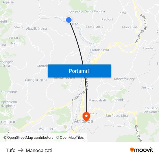 Tufo to Manocalzati map