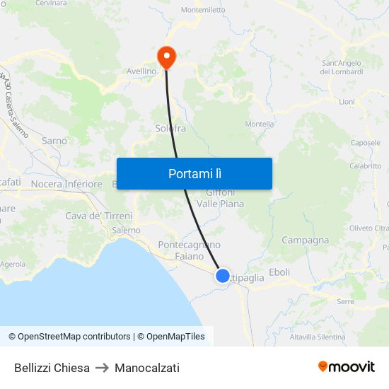 Bellizzi Chiesa to Manocalzati map