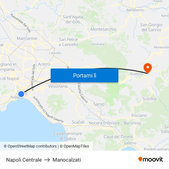 Napoli Centrale to Manocalzati map