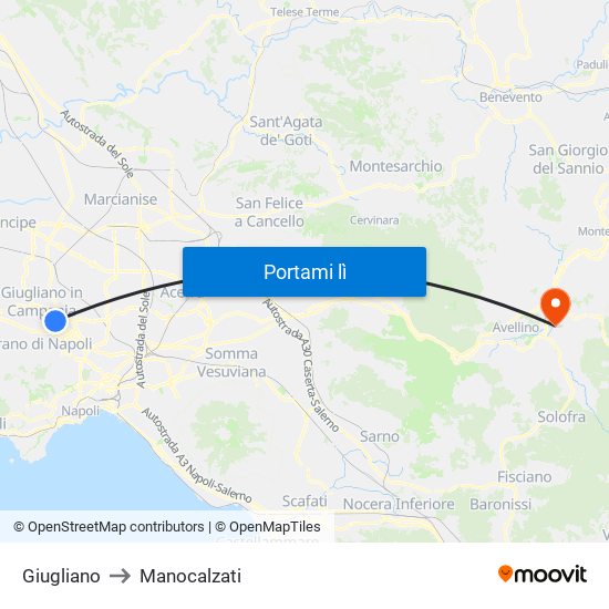Giugliano to Manocalzati map