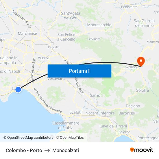 Colombo - Porto to Manocalzati map