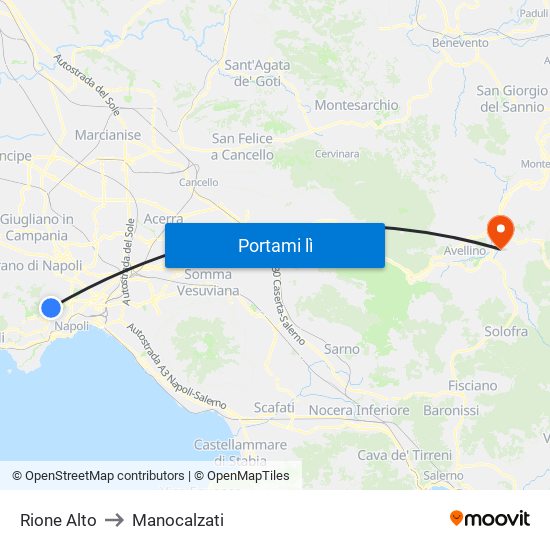 Rione Alto to Manocalzati map