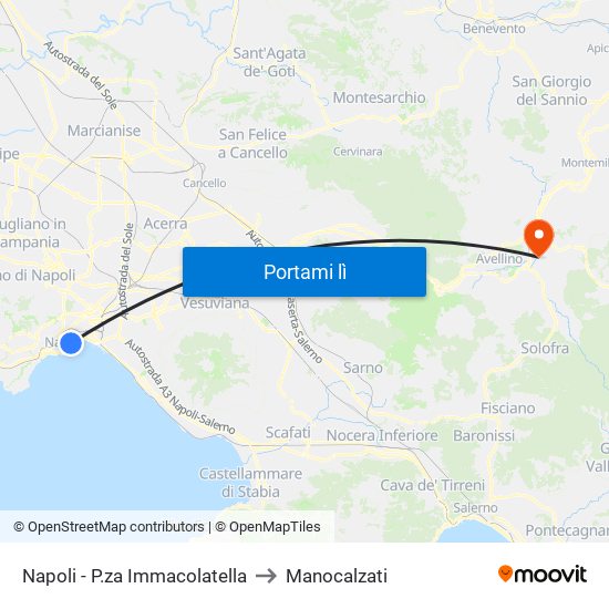 Napoli - P.za Immacolatella to Manocalzati map