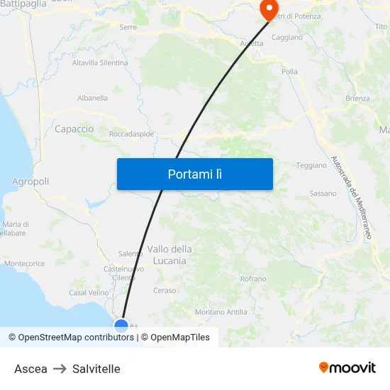 Ascea to Salvitelle map