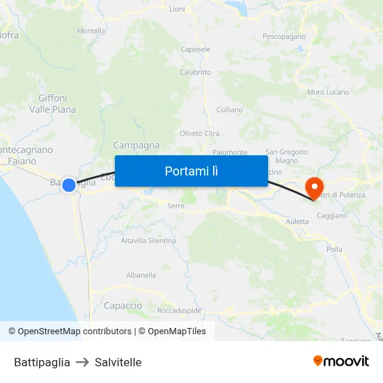 Battipaglia to Salvitelle map