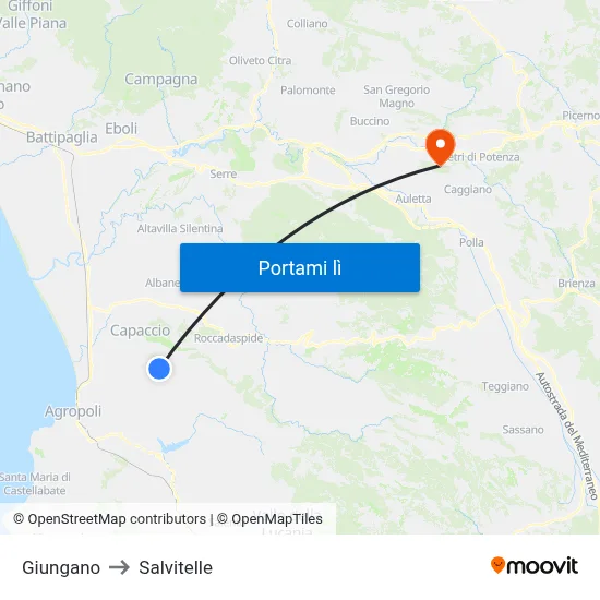 Giungano to Salvitelle map