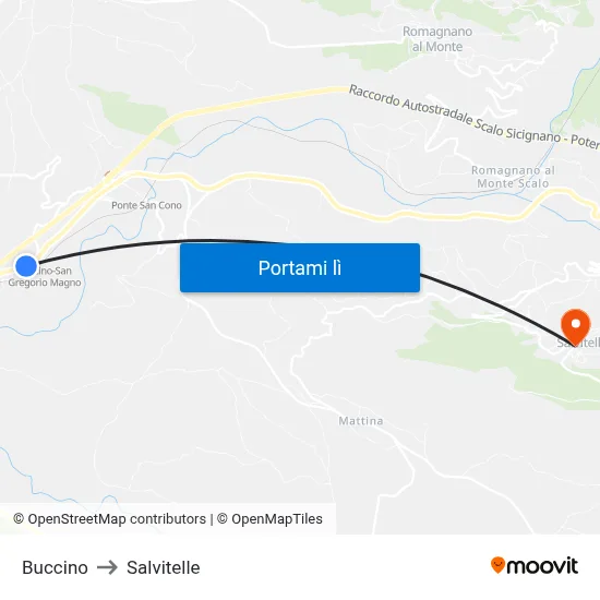 Buccino to Salvitelle map