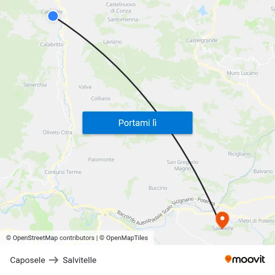 Caposele to Salvitelle map