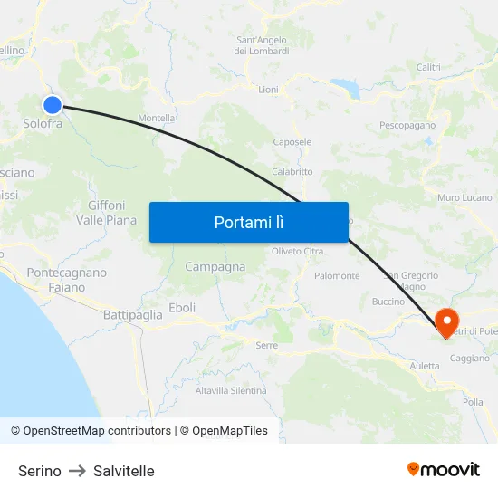 Serino to Salvitelle map