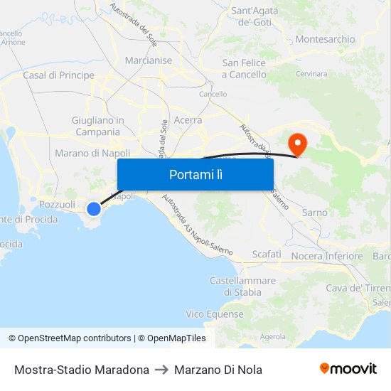 Mostra-Stadio Maradona to Marzano Di Nola map