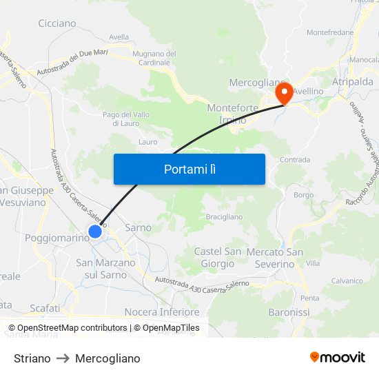 Striano to Mercogliano map