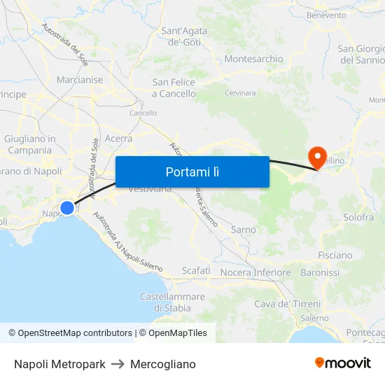 Napoli Metropark to Mercogliano map