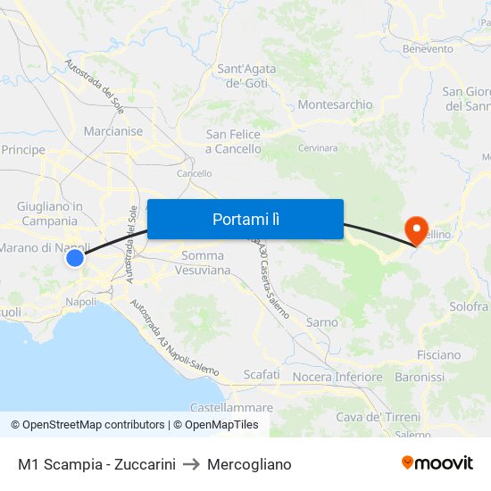 M1 Scampia - Zuccarini to Mercogliano map