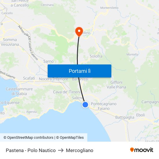 Pastena  - Polo Nautico to Mercogliano map