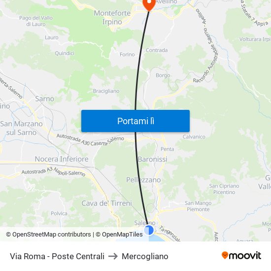 Via Roma - Poste Centrali to Mercogliano map