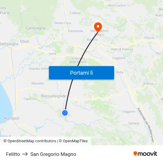 Felitto to San Gregorio Magno map