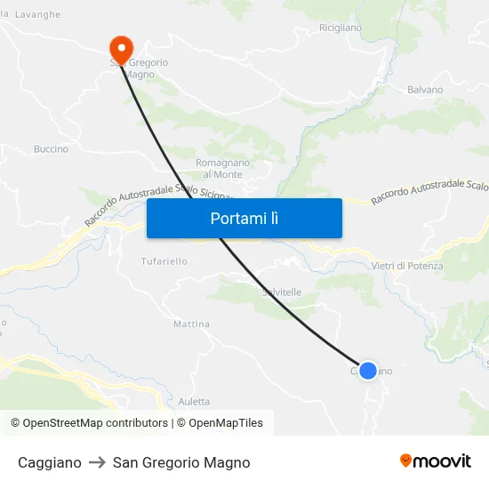 Caggiano to San Gregorio Magno map