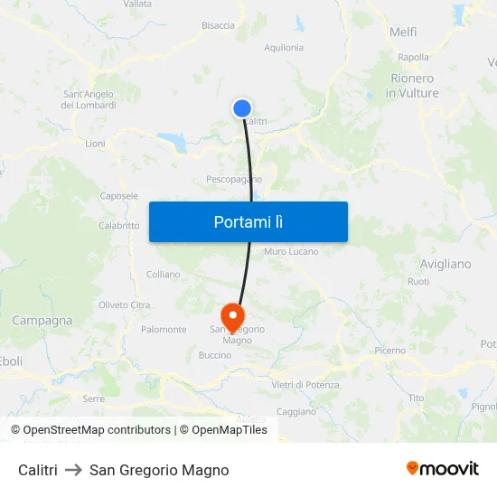 Calitri to San Gregorio Magno map