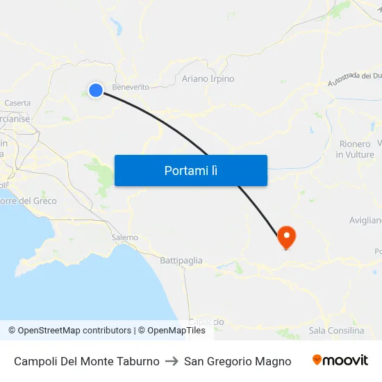 Campoli Del Monte Taburno to San Gregorio Magno map