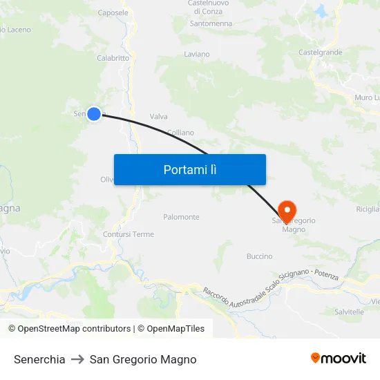Senerchia to San Gregorio Magno map