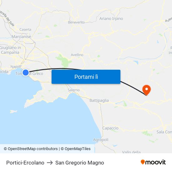 Portici-Ercolano to San Gregorio Magno map