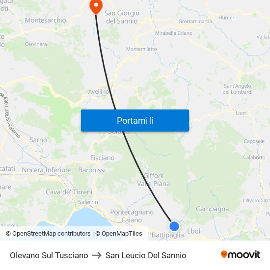 Olevano Sul Tusciano to San Leucio Del Sannio map