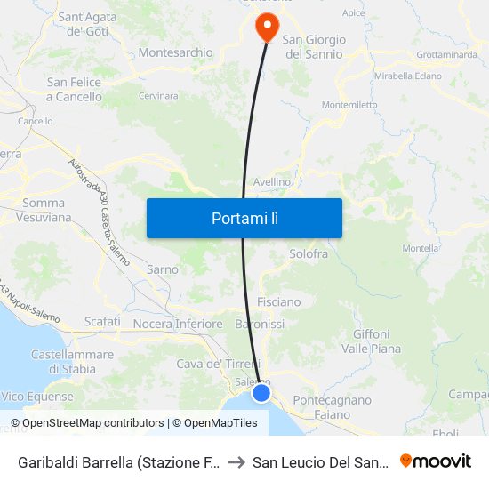 Garibaldi Barrella (Stazione F.S.) to San Leucio Del Sannio map