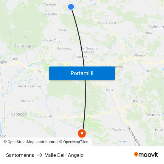Santomenna to Valle Dell' Angelo map