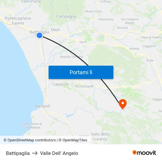 Battipaglia to Valle Dell' Angelo map