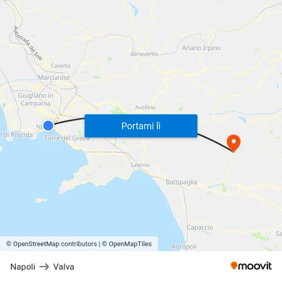 Napoli to Valva map