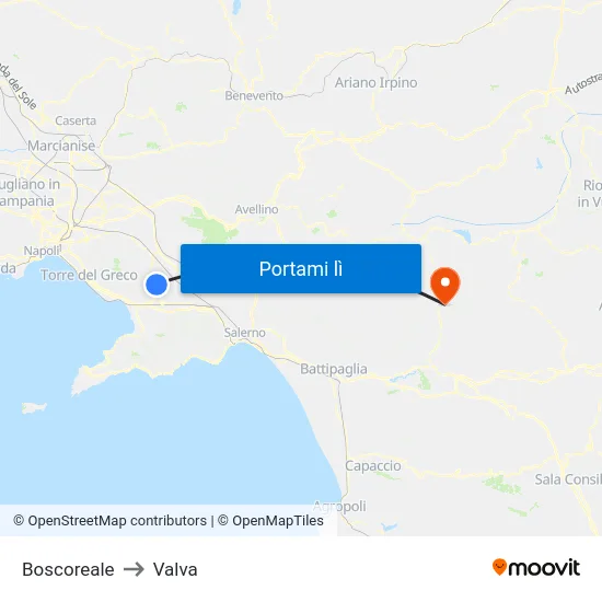 Boscoreale to Valva map
