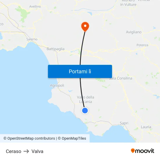 Ceraso to Valva map