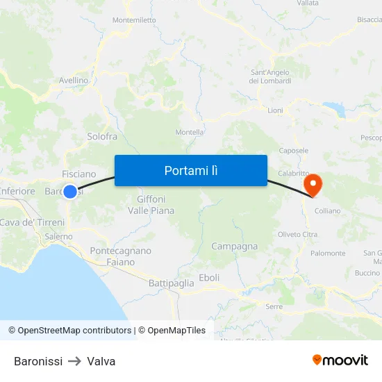 Baronissi to Valva map